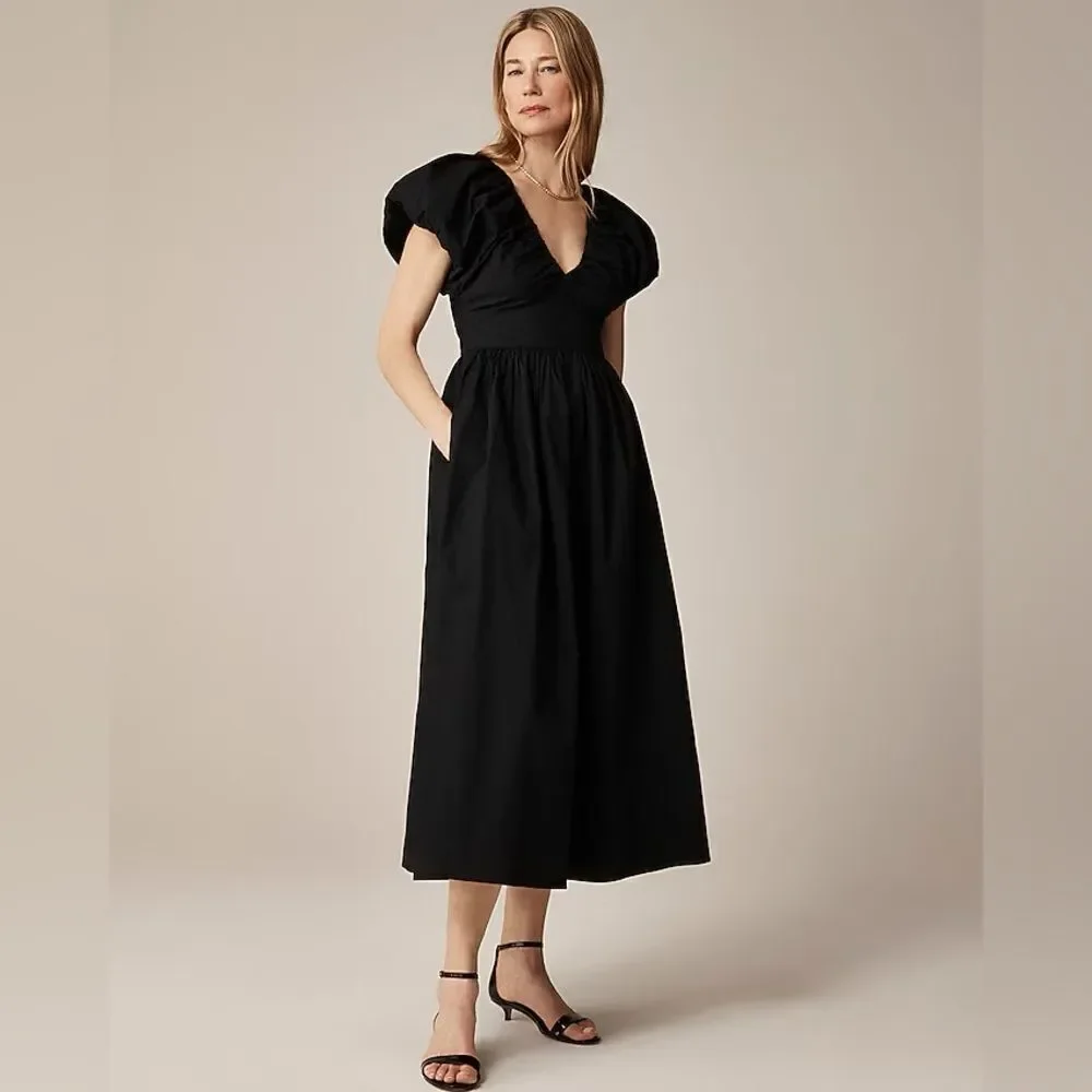 NWT J CREW Collection Cecily dress in cotton poplin in black